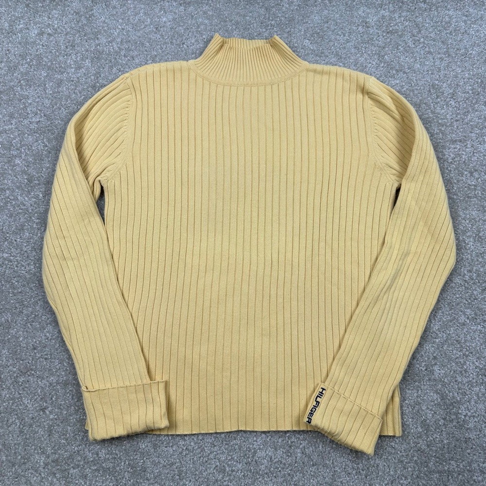 Tommy Hilfiger Jeans Ribbed Mock Neck Sweater Yellow Cotton Japan XL 90s Vintage